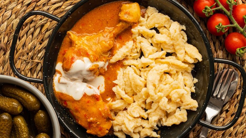 Chicken Paprikash, Generously Buttered Egg Noodles and a Cucumber Salad
